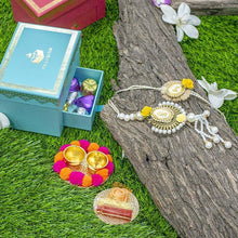 Load image into Gallery viewer, Pretty Petite Box with 5 gms Pearl Bhaiya Bhabhi Rakhi & Chocolates
