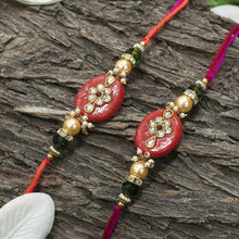 Load image into Gallery viewer, Elegant Kundan Rakhi (Set of 2)