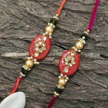 Load image into Gallery viewer, Elegant Kundan Rakhi (Set of 2)