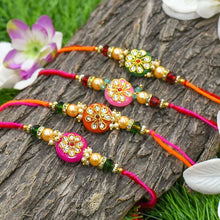 Load image into Gallery viewer, Stunning Round Kundan Rakhi Set of 4
