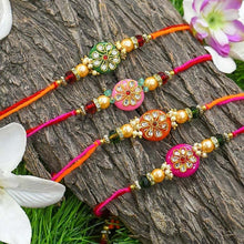 Load image into Gallery viewer, Stunning Round Kundan Rakhi Set of 4