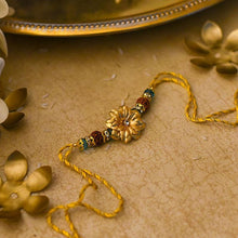 Load image into Gallery viewer, 24K Gold Foil Floral Rudraksh Rakhi