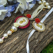 Load image into Gallery viewer, Silver Coin Beautiful Pearl Bhaiya Bhabhi Rakhi Set of 2