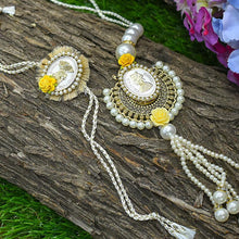 Load image into Gallery viewer, Pretty Silver Coin & Pearl Bhaiya Bhabhi Rakhi Set of 2