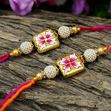 Load image into Gallery viewer, Hand Painted Floral Square Rakhis (Set of 2)