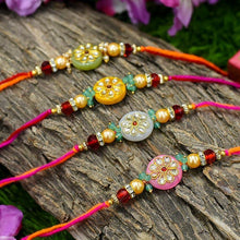 Load image into Gallery viewer, Stunning Round Kundan Rakhi Set of 4