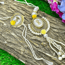Load image into Gallery viewer, Pretty Silver Coin & Pearl Bhaiya Bhabhi Rakhi Set of 2
