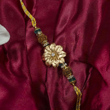 Load image into Gallery viewer, 24K Gold Foil Floral Rudraksh Rakhi
