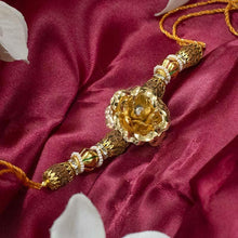 Load image into Gallery viewer, 24K Gold Foil Rose &amp; Rudraksha Rakhi
