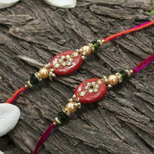 Load image into Gallery viewer, Elegant Kundan Rakhi (Set of 2)
