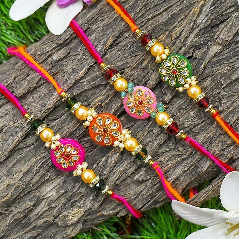 Stunning Round Kundan Rakhi Set of 4