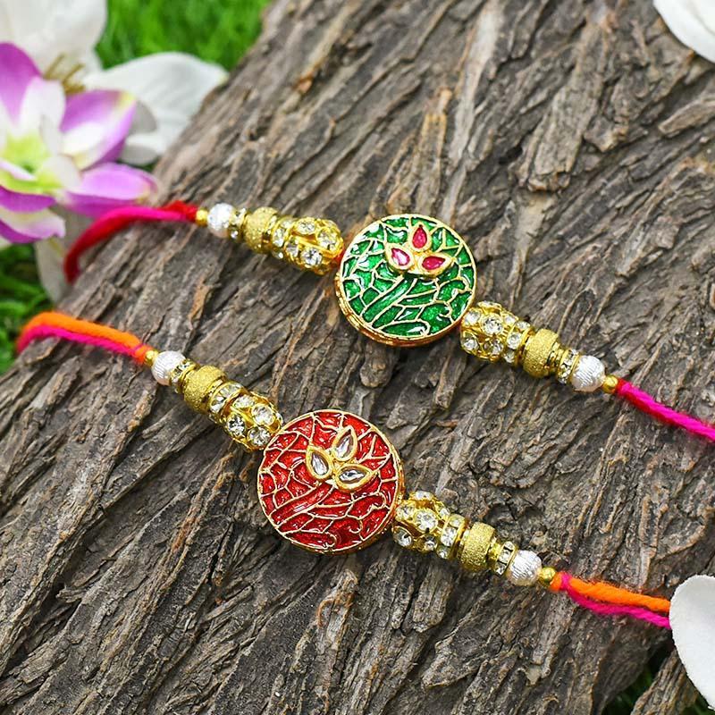 Ruby Red & Emerald Green Rakhi(Set of 2)