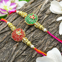 Load image into Gallery viewer, Ruby Red &amp; Emerald Green Rakhi(Set of 2)
