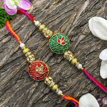 Load image into Gallery viewer, Ruby Red &amp; Emerald Green Rakhi(Set of 2)
