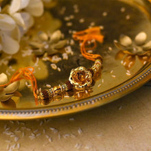 Load image into Gallery viewer, 24K Gold Foil Rose &amp; Rudraksha Rakhi
