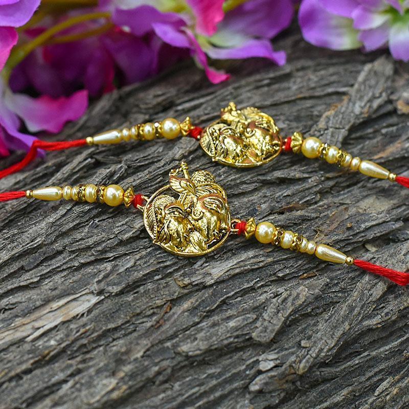 Sparkling Radha Krishna Golden Rakhi(Set of 2)