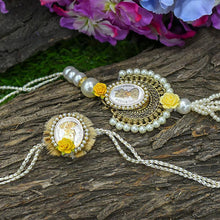 Load image into Gallery viewer, Pretty Silver Coin &amp; Pearl Bhaiya Bhabhi Rakhi Set of 2
