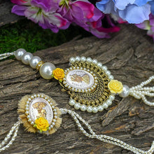 Load image into Gallery viewer, Pretty Silver Coin &amp; Pearl Bhaiya Bhabhi Rakhi Set of 2
