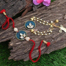 Load image into Gallery viewer, Bejewelled Peacock Blue Bhaiya Bhabi Rakhi Box
