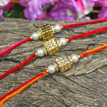 गैलरी व्यूवर में इमेज लोड करें, Golden Beaded Dice Rakhi Set of 3
