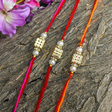 गैलरी व्यूवर में इमेज लोड करें, Golden Beaded Dice Rakhi Set of 3
