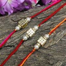 गैलरी व्यूवर में इमेज लोड करें, Golden Beaded Dice Rakhi Set of 3
