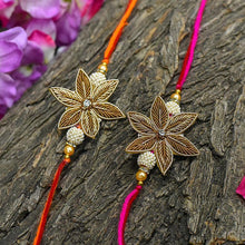 Load image into Gallery viewer, Floral Zardosi Rakhi Set of 2
