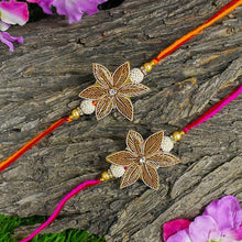 Load image into Gallery viewer, Floral Zardosi Rakhi Set of 2
