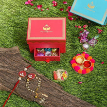 Load image into Gallery viewer, Bejewelled Pink Bhaiya Bhabi Rakhi Box
