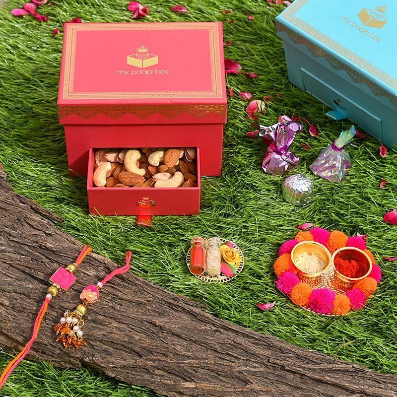 Chic Pink Stone Bhaiya Bhabi Rakhi Box