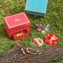 Load image into Gallery viewer, Sparkling Pink Crystal Bhaiya Bhabhi Rakhi Box
