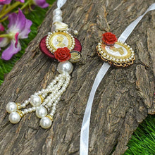 Load image into Gallery viewer, Silver Coin Beautiful Pearl Bhaiya Bhabhi Rakhi Set of 2
