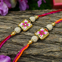 Load image into Gallery viewer, Hand Painted Floral Square Rakhis (Set of 2)
