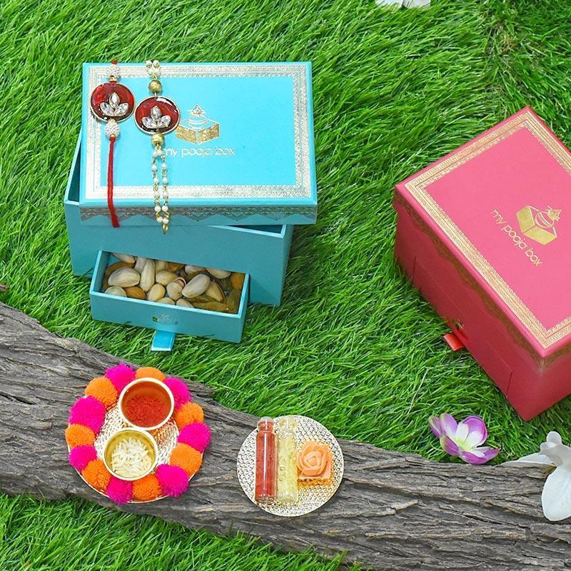 Bejewelled Red Bhaiya Bhabhi Rakhi Box