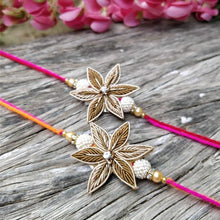 Load image into Gallery viewer, Order Set of 2 Floral Zardosi Rakhi online
